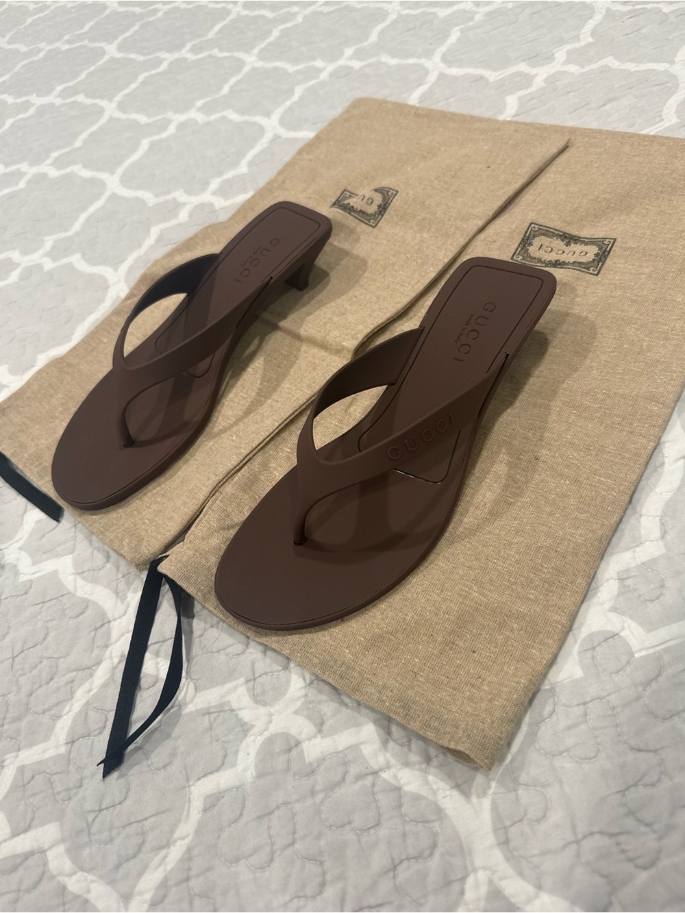 Gucci Brown Heeled Thong Mules - Picture 7 of 10